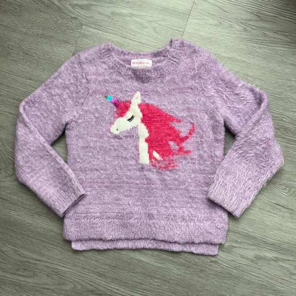 Toddler Girls Design History Sweaters, Fuzzy Purple Unicorn Size 4 - Picture 2 of 9